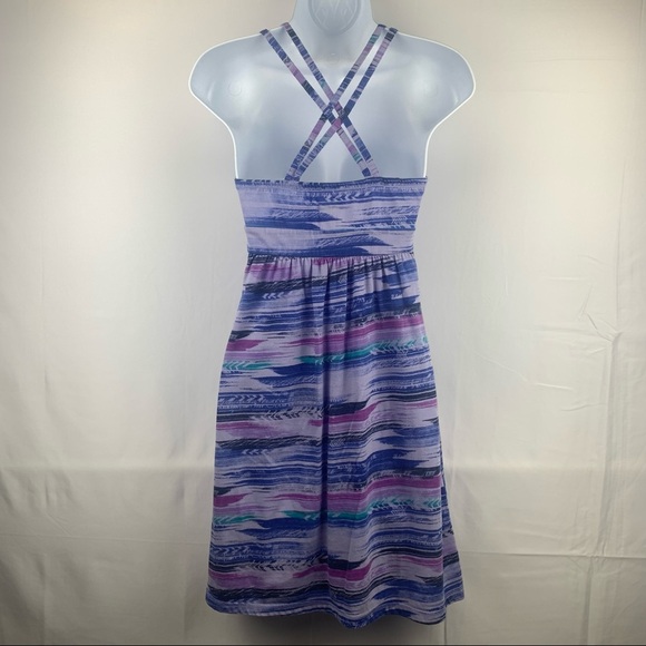 SO Purple Multicolor Denim Navy Spagetti Strap Tank Dress Criss Cross Back - Picture 2 of 14